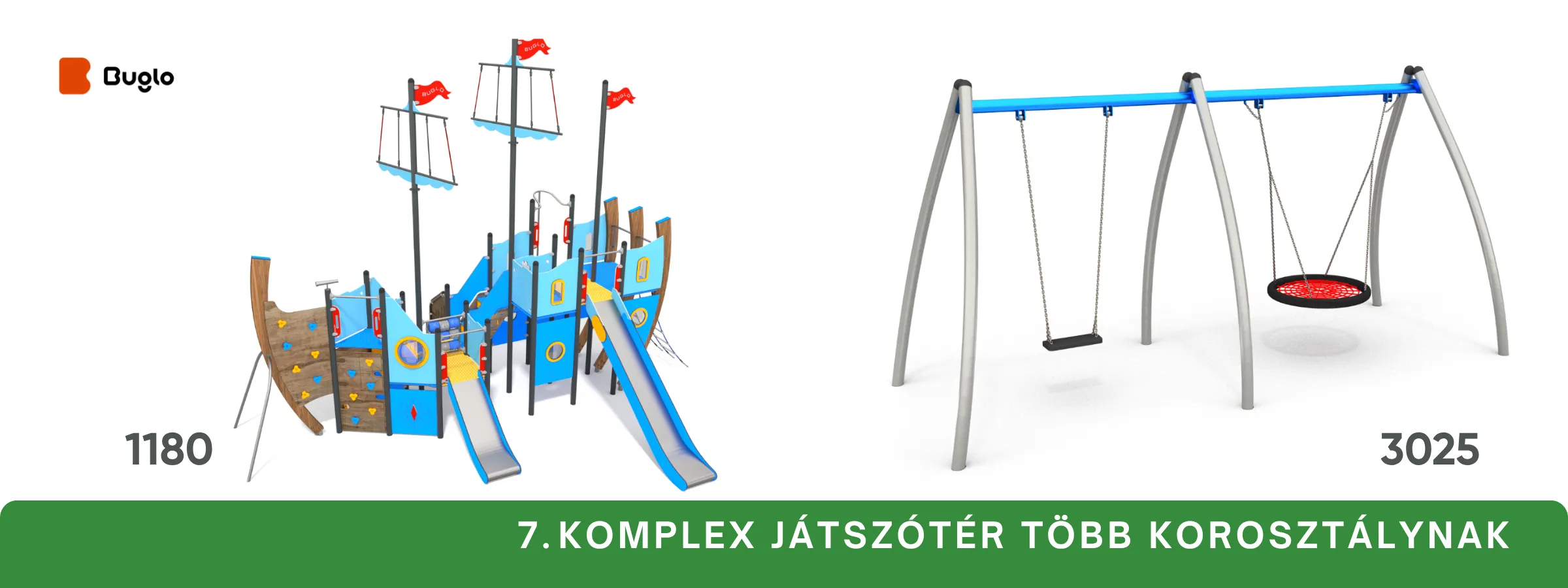 Komplex játszótér több korosztálynak hinta és hajó