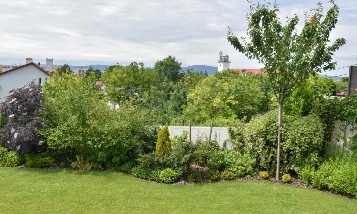 Veszprém - Panorámás kert színes növényágyakkal